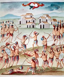 Kampfszene, Hinterhalte in Acolman, Mexiko (Aquarell, ca. 1770-1780)