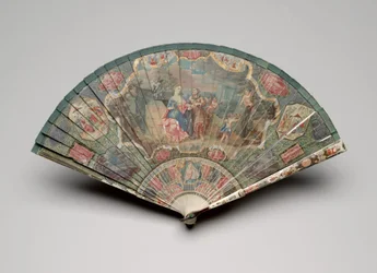 Brisé-Fächer mit Wahrsagerin und Chinoiserie-Motiven, ca. 1700-25