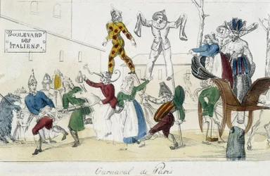 Karneval von Paris, Boulevard des Italiens - 18. Jahrhundert Gravur, Carnavalet