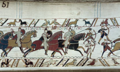 Eroberung Englands durch den Herzog der Normandie Wilhelm den Eroberer 1066: Beginn der Schlacht von Hastings (Detail)