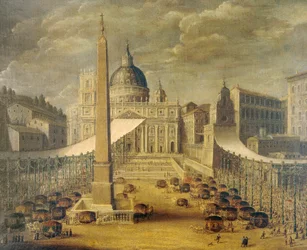 Fronleichnamsprozession auf dem Petersplatz zur Zeit von Papst Innozenz X., ca. 1646, von einem unbekannten Künstler