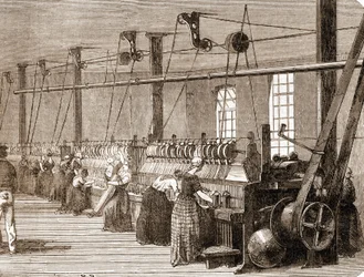 Baumwollweberei. Gravur von 1860.