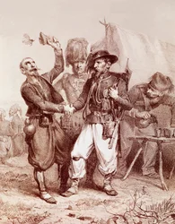 Krimkrieg (1853-1856): Allegorie der Allianz zwischen Frankreich, dem Königreich Sardinien und England gegen Russland. 1854