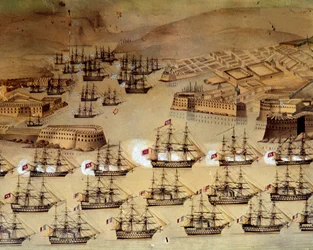 Krimkrieg (1853-1856) zwischen Russland und dem Osmanischen Reich: Die mit den Türken verbündeten Franzosen und Briten belagerten vom 17. Oktober 1854 bis zum 8. September 1855 den russischen Hafen Sewastopol. Istanbul, Marinemuseum