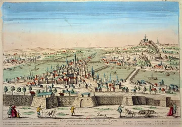 Detailansicht der Stadt Lyon an den Ufern der Rhone und der Saone. Gravur des 17. Jahrhunderts Paris B.N.