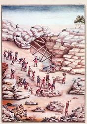 Diamantenabbau in einer Mine in Brasilien. Aquarell aus dem 18. Jahrhundert, Rio de Janeiro, Biblioteca Nazionale