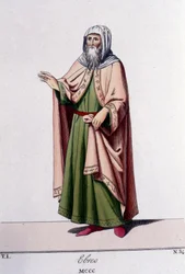 Gravur des 19. Jahrhunderts, die einen Juden um 1300 darstellt.