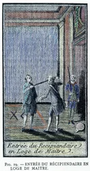 Eintritt des Aufzunehmenden in die Meisterloge - nach einem Stich aus der „Adonhiramitischen Maurerei“ von einem Ritter aller Freimaurerorden