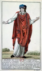 Exekutivrat: Kostüm eines Mitglieds des Fünfhundertrats. Gravur des 18. Jahrhunderts Paris, B.N.