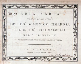 Erste Seite der Partitur von Aria Seria von Domenico Cimarosa