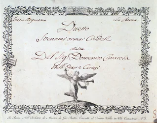 Erste Seite der Partitur von Svenami ormai crudele, in Gli Orazi e i Curiazi von Domenico Cimarosa