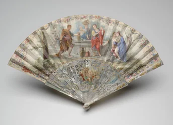 Faltfächer mit Rebekka und Eliezer am Brunnen, ca. 1740er