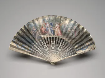 Faltfächer mit einem klassischen Motiv, möglicherweise eine Allegorie der Ehe, ca. 1750er-60er