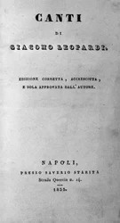 Frontispiz von „Canti“ (Gesänge) von dem italienischen Dichter Giacomo Leopardi (1798-1837) 1835