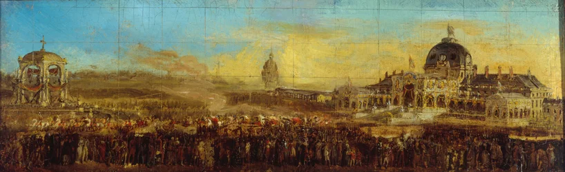 Fest am 10. Mai 1852 auf dem Champ-de-Mars; Abfahrt des Prinz-Präsidenten nach der Segnung der Fahnen. Heutiger 7. Bezirk, Paris, zwischen 1847 und 1857