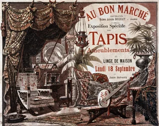 Möbel und Möbelteppiche - Werbung des Geschäfts „Le bon marche“, Ende des 19. Jahrhunderts