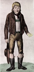 Große Rätsel: Porträt von Gaspard (Kaspar) Hauser, genannt der Waise von Europa, bei seinem Erscheinen in Nürnberg im Alter von etwa 16 Jahren am 26.05.1828. Es wurde angenommen, dass er aus einer illustren Familie stammte, aber seine Herkunft bleibt myste