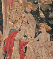 Geschichte von Saint Piat und Saint Eleuthère, Szene 12: Die Auferstehung der Tochter des Tribuns. Detail.
