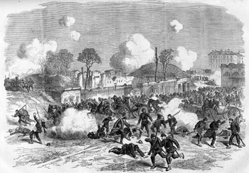 Die Pariser Kommune 1871. Verteidigung von Porte Maillot durch die Föderierten (Kommunarden)