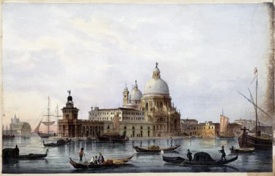 Die Lagune, die Gondeln und die Kirche S.M. della Salute - in „Album der Hauptansichten von Venedig“, ill. von Marco Moro, hrsg. von Gio Brizeghel, um 1840