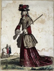 Dame auf der Jagd - Gravur