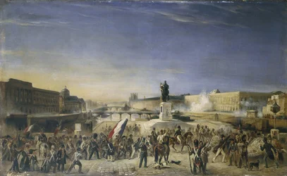 Der Angriff auf den Louvre, 29. Juli 1830, vom Pont-Neuf aus gesehen