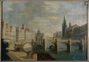 Le Grand Bras du Pont-Neuf et la pompe de la Samaritaine, ca. 1800, heutiges 1. Arrondissement, zwischen 1795 und 1805