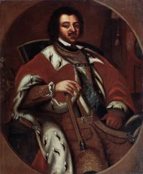 Der russische Kaiser Peter I. auf seinem Thron