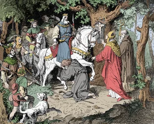 Liudolf (Liudolf, Herzog von Schwaben) (930-957) bittet seinen Vater Otto I. des Heiligen Reiches (Otto I., Heiliger Römischer Kaiser) um Vergebung