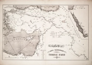 Karte der Türkei mit Telegrafenkabeln und Stationen