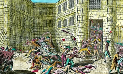 Massaker an den Gefangenen der Abtei Saint Germain durch das Volk im September 1792 (Szene der Französischen Revolution, 18. Jahrhundert)
