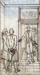 Treffen von Goethe und Jung Stilling in Straßburg. Zeichnung aus dem 19. Jahrhundert