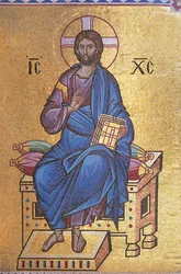 Mosaik, das Christus auf dem Thron darstellt