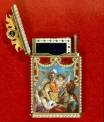 Notizbuchhülle dekoriert mit einer Miniaturmalerei, die allegorisch die Geburt von König Napoleon II von Rom, Herzog von Reichstadt (1811-1832), Sohn von Kaiser Napoleon I (1769-1821) darstellt