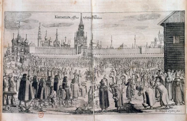 Offizielle Zeremonie mit Parade im Moskauer Kreml. Gravur des 17. Jahrhunderts
