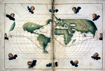 Planisphäre (oder Weltkarte). Geografische Karte aus dem Atlas von Battista Agnese (1500-1564), circa 1543. Paris, B.N.