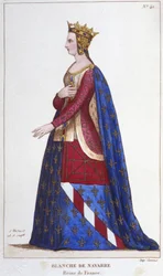 Porträt von Blanche von Navarra (1224 - 1283), Königin von Frankreich, Braut von Johann I. dem Roten im Jahr 1236. Gravur aus dem Jahr 1830.