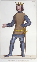 Porträt von Karl V. dem Weisen in Militäruniform (1338 - 1380). Gravur von 1830
