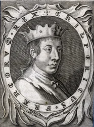 Porträt von Chilperich II. (ca. 670-721), König von Neustrien. Gravur des 18. Jahrhunderts.
