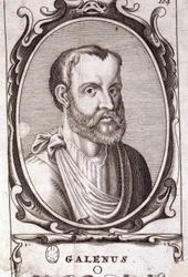 Porträt von Claude Galien (Klaudios Galenos oder Claudio Galeno oder Claudius Galenus oder Galen, ca. 131 - ca. 201), griechischer Arzt. Gravur aus dem 18. Jahrhundert