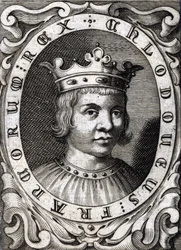 Porträt von Clovis III (? - 695), König von Austrasien. Gravur des 18. Jahrhunderts