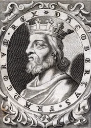 Porträt von Dagobert I. (? - 639), König der Franken, Dynastie der Merowinger. Gravur des 18. Jahrhunderts