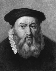Porträt von Jean Calvin (1509 - 1564), französischer Religionsreformer und Schriftsteller - in „Histoire des Français“ von Lavallée, Gravur, n.d.