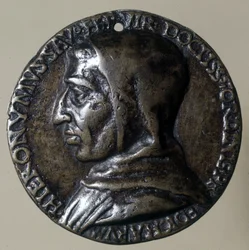 Porträt von Jerome Savonarola oder Girolamo Savonarola (1452 - 1498), italienischer Prediger. Er etablierte ein theokratisches Regime in Florenz. Medaillon der Zeit