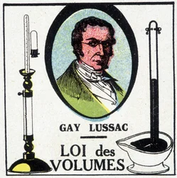 Porträt von Louis-Joseph Gay-Lussac, französischer Physiker und Chemiker, dargestellt mit dem Gesetz der Volumina