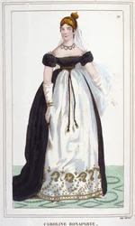Porträt von Marie-Annonciade, bekannt als Caroline Bonaparte (1782-1839), Prinzessin Murat, Königin von Neapel. Gravur von 1830