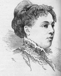 Porträt von Zélia Provost Ponsin, französische Komödiantin, Mitglied der Comédie-Française von 1860 bis 1880. Gravur in „Le Monde Illustré“ Nr. 1168 vom 16. August 1879