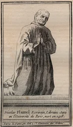 Porträt des französischen Alchemisten Nicolas Flamel (1330-1418) - Gravur - Porträt des englischen Alchemisten Nicolas Flamel - Gravur Privatsammlung