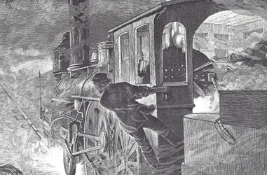 Eisenbahnfahrer, späte 19. Jahrhundert (Holzstich)