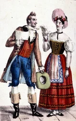 Darstellung von Dulcamare und Alina (gespielt von Frezzolini und Heinefetter) in der Oper „L